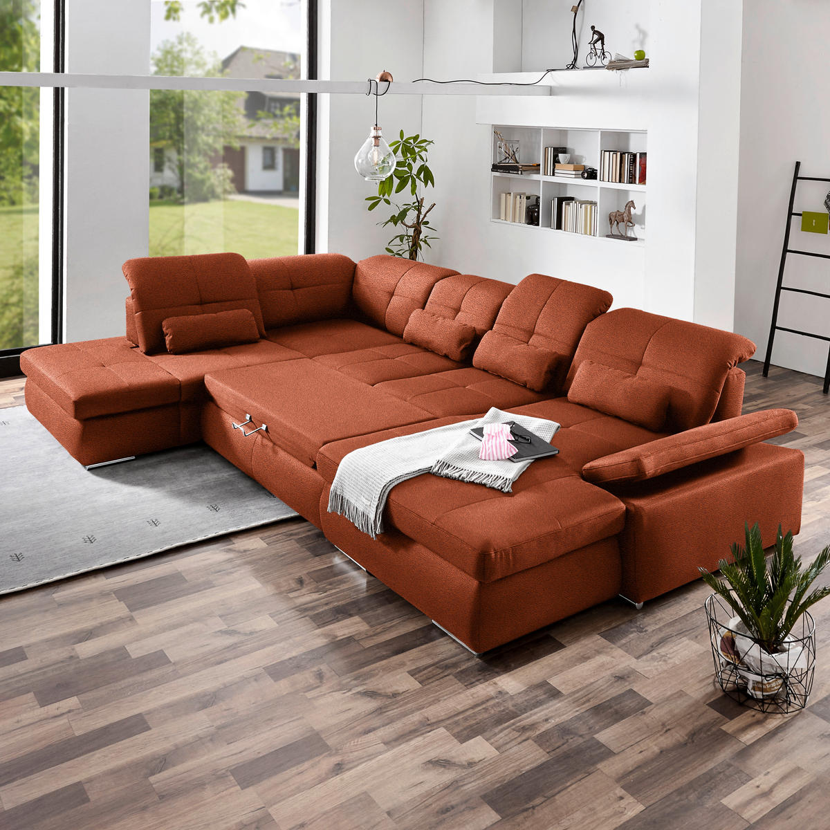 WOHNLANDSCHAFT  in Mikrofaser Terracotta  - Chromfarben/Terracotta, Design, Holzwerkstoff/Textil (260/371/195cm) - Beldomo Style