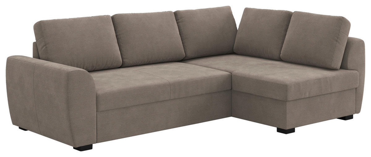 ECKSOFA Taupe Cord Zierkissen, Bettkasten  - Taupe/Schwarz, Trend, Kunststoff/Textil (253/154cm) - MID.YOU