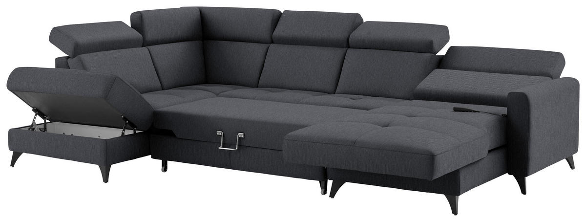 WOHNLANDSCHAFT Flachgewebe Anthrazit  - Anthrazit/Schwarz, Konventionell, Textil/Metall (215/333/174cm) - Beldomo System