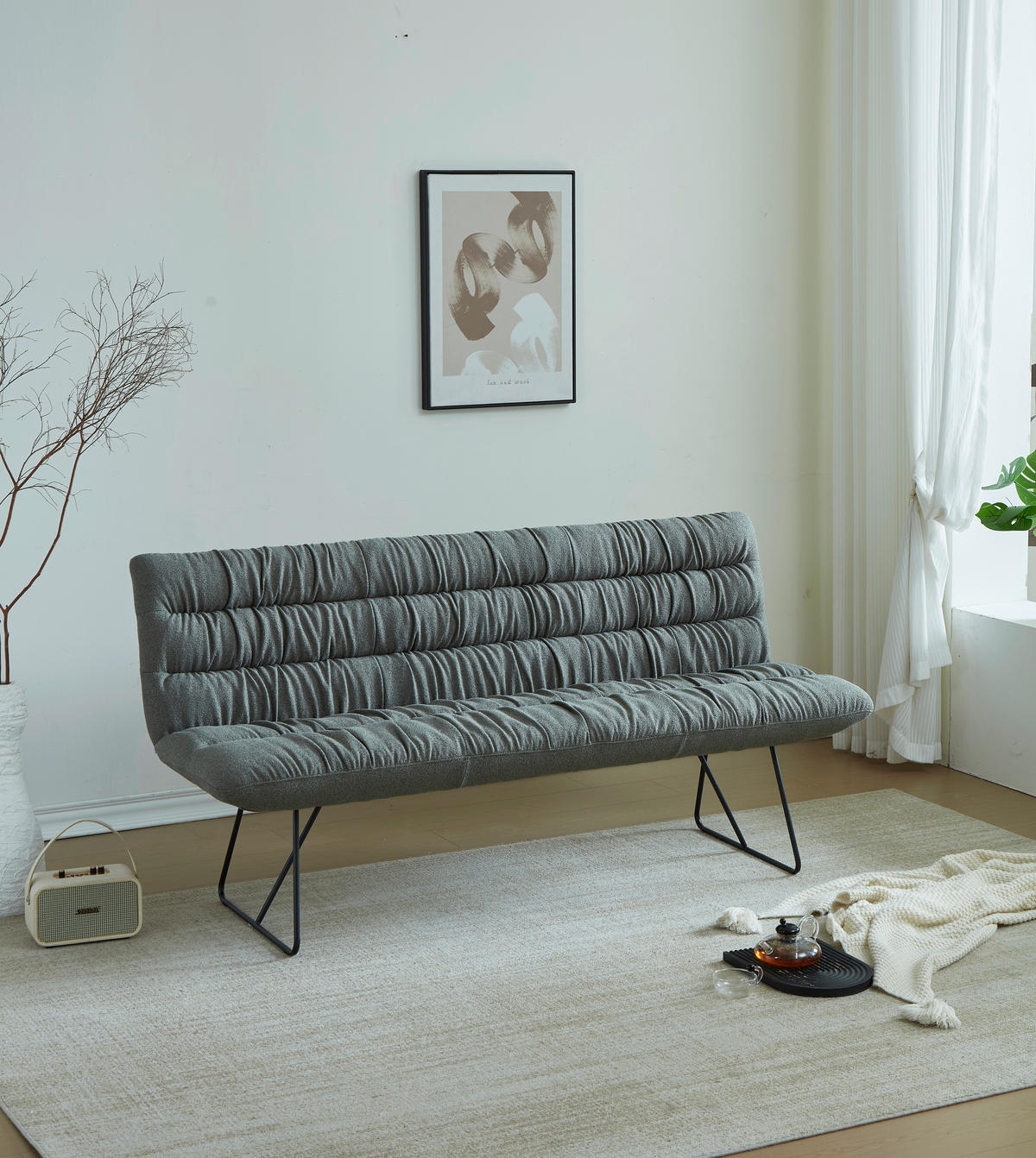 SITZBANK 182/88/66 cm Leinenoptik Grün, Schwarz  - Schwarz/Grün, Design, Textil/Metall (182/88/66cm) - Dieter Knoll