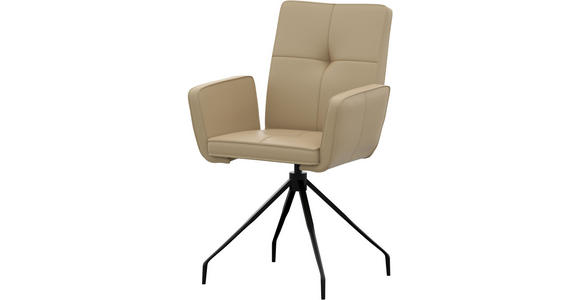 ARMLEHNSTUHL  Lederauswahl  Echtleder  - Beige/Schwarz, Design, Leder/Metall (65/91/58cm) - Moderano