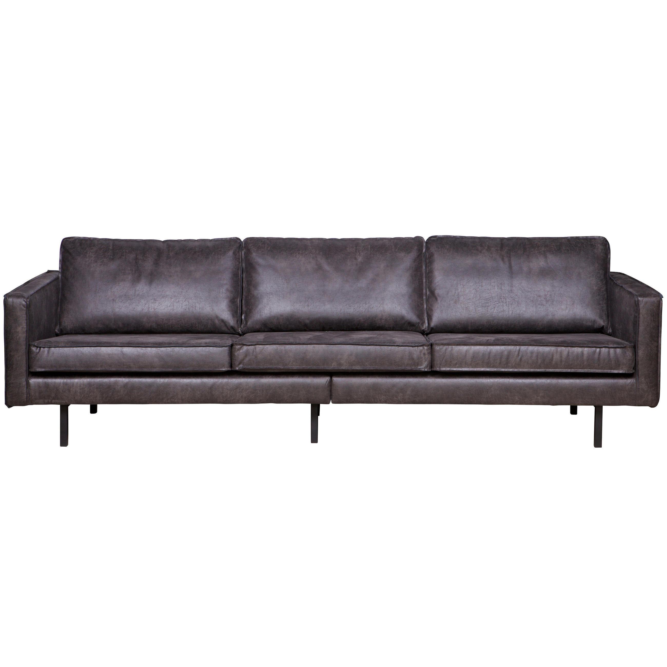 3-SITZER-SOFA Rodeo in Kombination Echtleder/Stoff Schwarz   - Schwarz, Design, Leder/Metall (277/85/86cm) - Livetastic