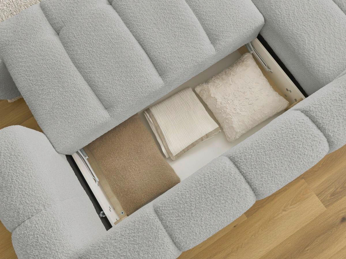 ECKSCHLAFSOFA FUJI Bouclé Hellgrau  inkl.  - Hellgrau/Schwarz, MODERN, Kunststoff/Textil (160/292cm)