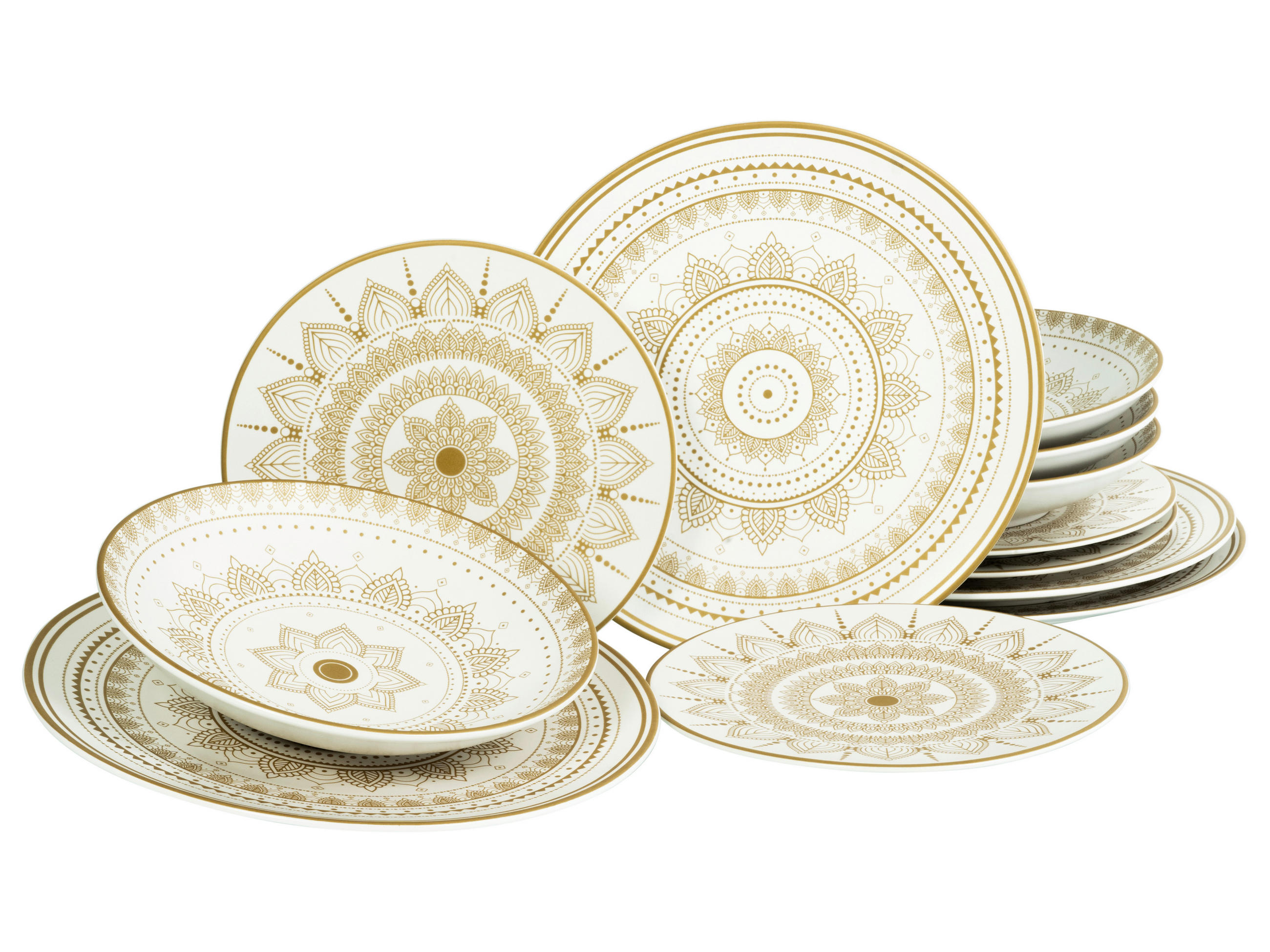 TAFELSERVICE Weiß, Goldfarben 12-teilig  - Goldfarben/Weiß, Keramik (31,5/31,5/37cm) - Creatable