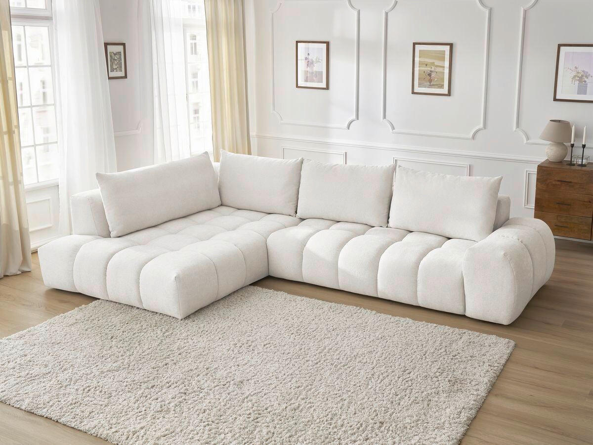 ECKSOFA Ottomane links  EVEREST Weiß Struktur  - Schwarz/Weiß, MODERN, Kunststoff/Textil (352/210cm)