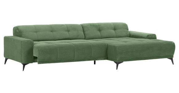 ECKSOFA in Cord Olivgrün  295/165 cm  - Schwarz/Olivgrün, KONVENTIONELL, Textil/Metall (295/165cm) - Carryhome