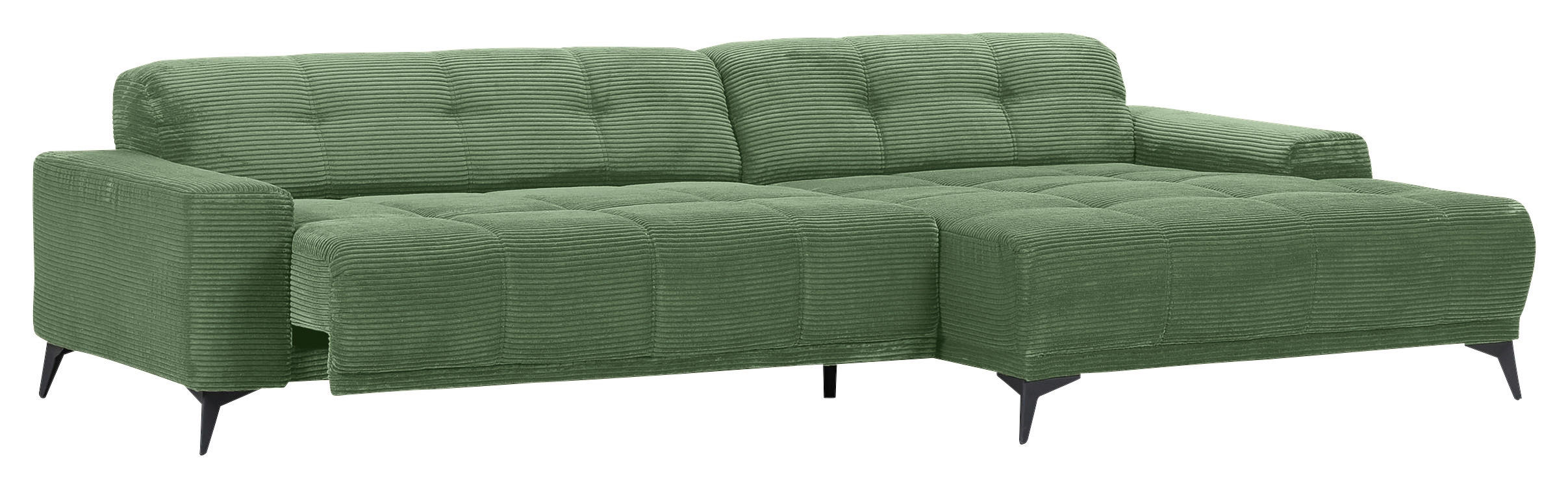 ECKSOFA in Cord Olivgrün  295/165 cm  - Schwarz/Olivgrün, KONVENTIONELL, Textil/Metall (295/165cm) - Carryhome