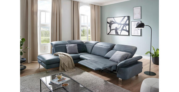 ECKSOFA in Echtleder Blaugrau  - Edelstahlfarben/Blaugrau, Design, Leder/Metall (233/309cm) - Dieter Knoll