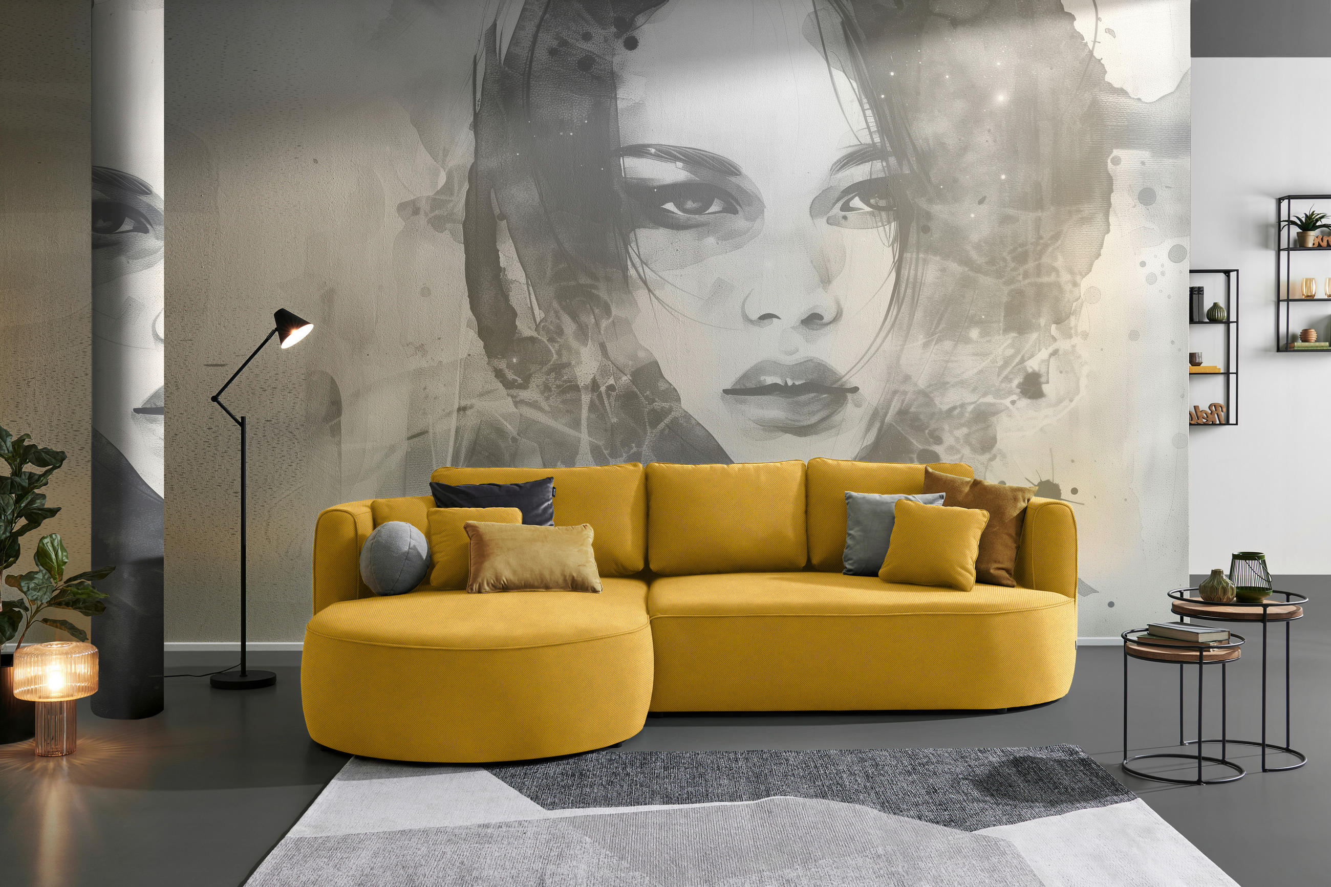 ECKSOFA in Webstoff Currygelb  - Currygelb/Schwarz, Design, Kunststoff/Textil (183/284cm) - Welnova