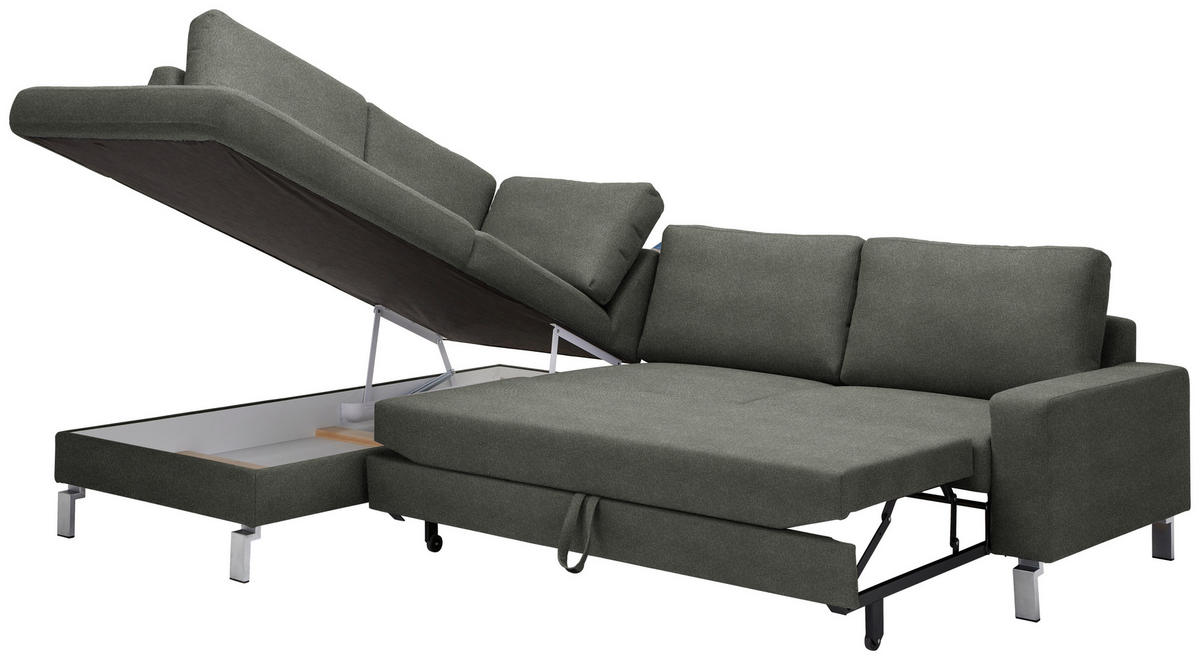 ECKSOFA in Flachgewebe Grau  - Chromfarben/Grau, Design, Textil/Metall (200/276cm) - Hom`in