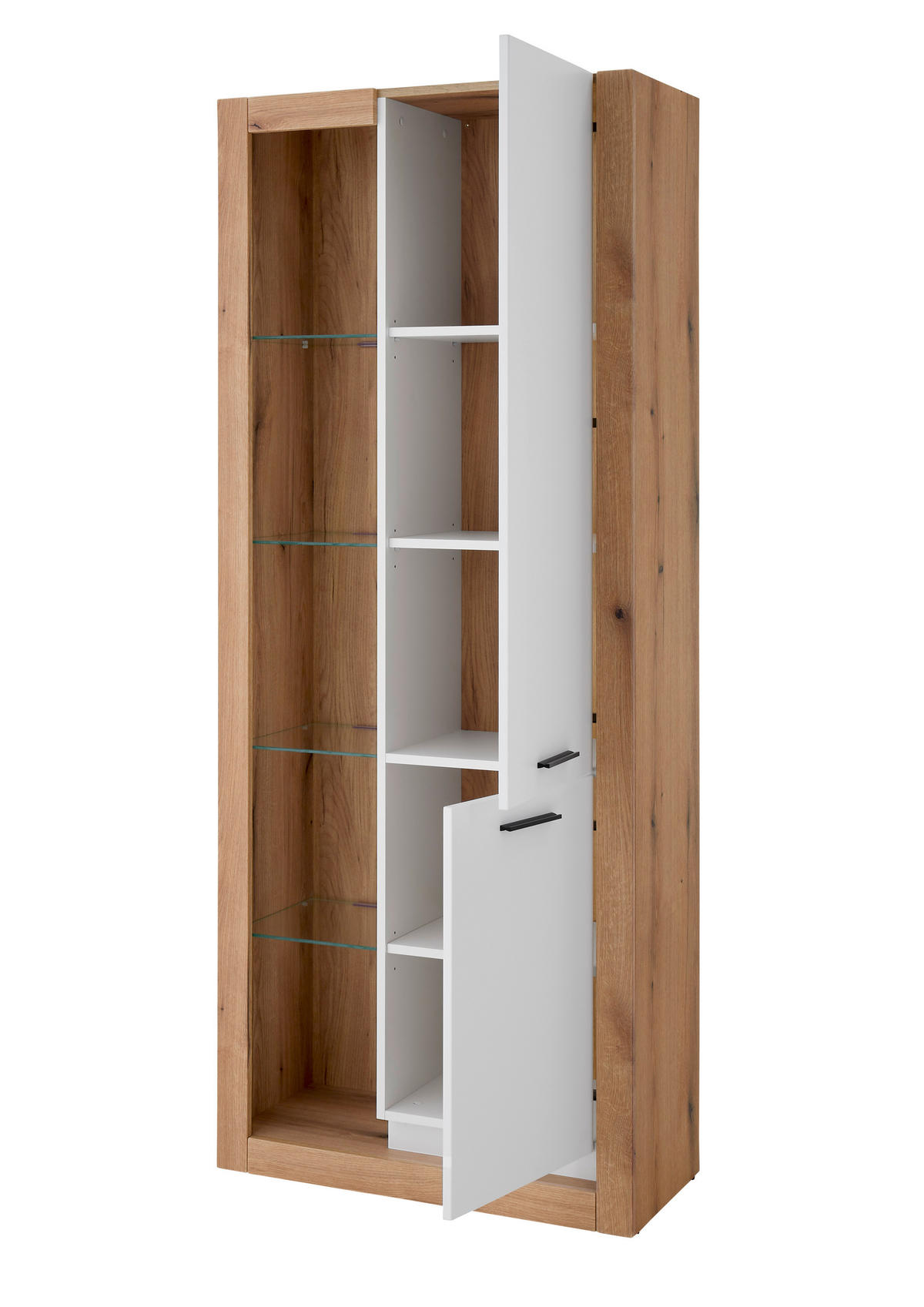 MEHRZWECKSCHRANK 80/195/37 cm  in Weiß, Eichefarben  - Eichefarben/Schwarz, Design, Glas/Holzwerkstoff (80/195/37cm) - MID.YOU