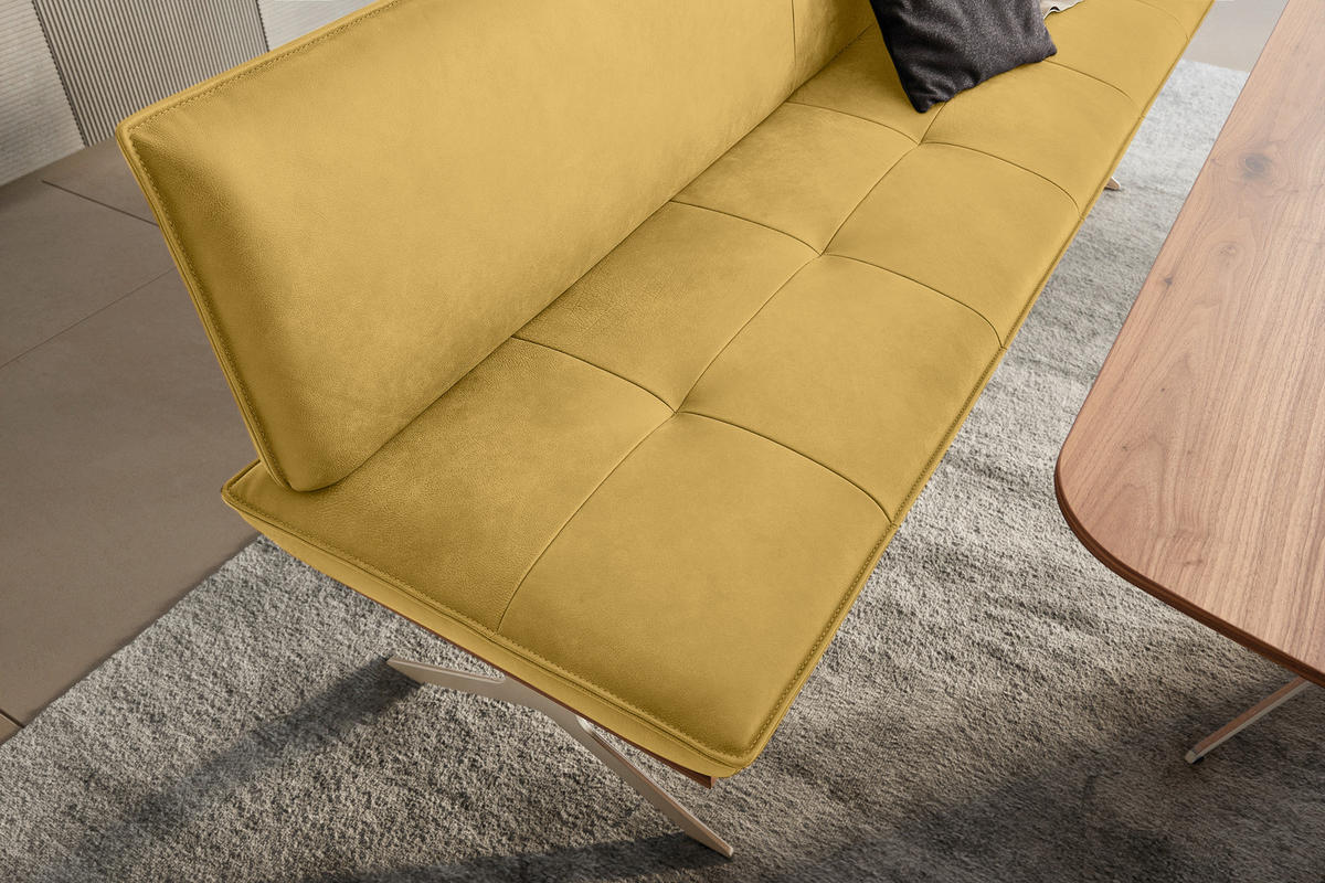 SITZBANK 214/88/66 cm Echtleder Gelb, Edelstahlfarben Nussbaum furniert Metall  - Edelstahlfarben/Gelb, Design, Leder/Holz (214/88/66cm) - Koinor