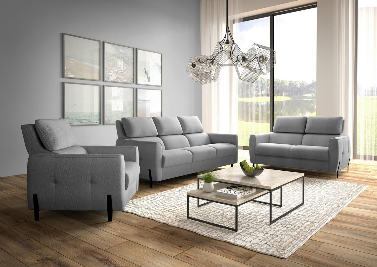 3-SITZER-SOFA Plüsch Grau  - Schwarz/Grau, Design, Textil/Metall (209/91/101cm) - Stylife