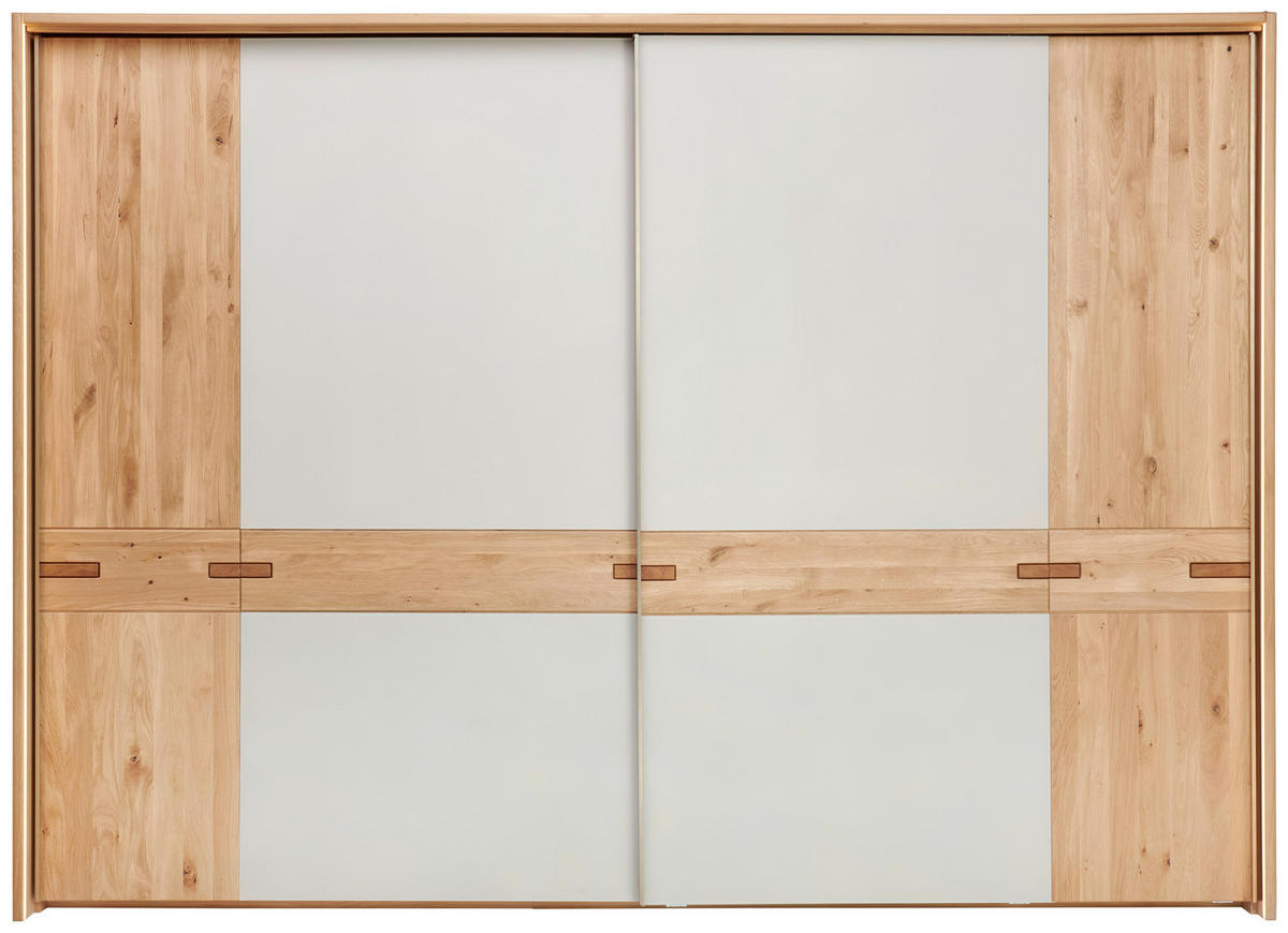 SCHWEBETÜRENSCHRANK  in Kaschmir, Eiche Bianco  - Kaschmir/Eiche Bianco, Design, Glas/Holz (296/214/67cm) - Linea Natura