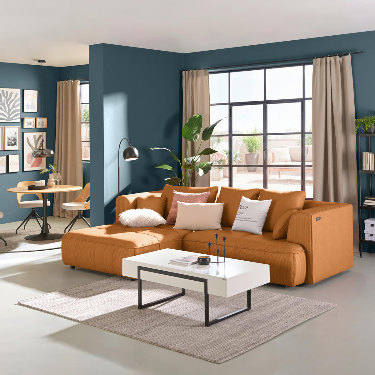 ECKSOFA Feincord Currygelb  - Currygelb/Schwarz, Design, Kunststoff/Textil (188/288cm) - Welnova
