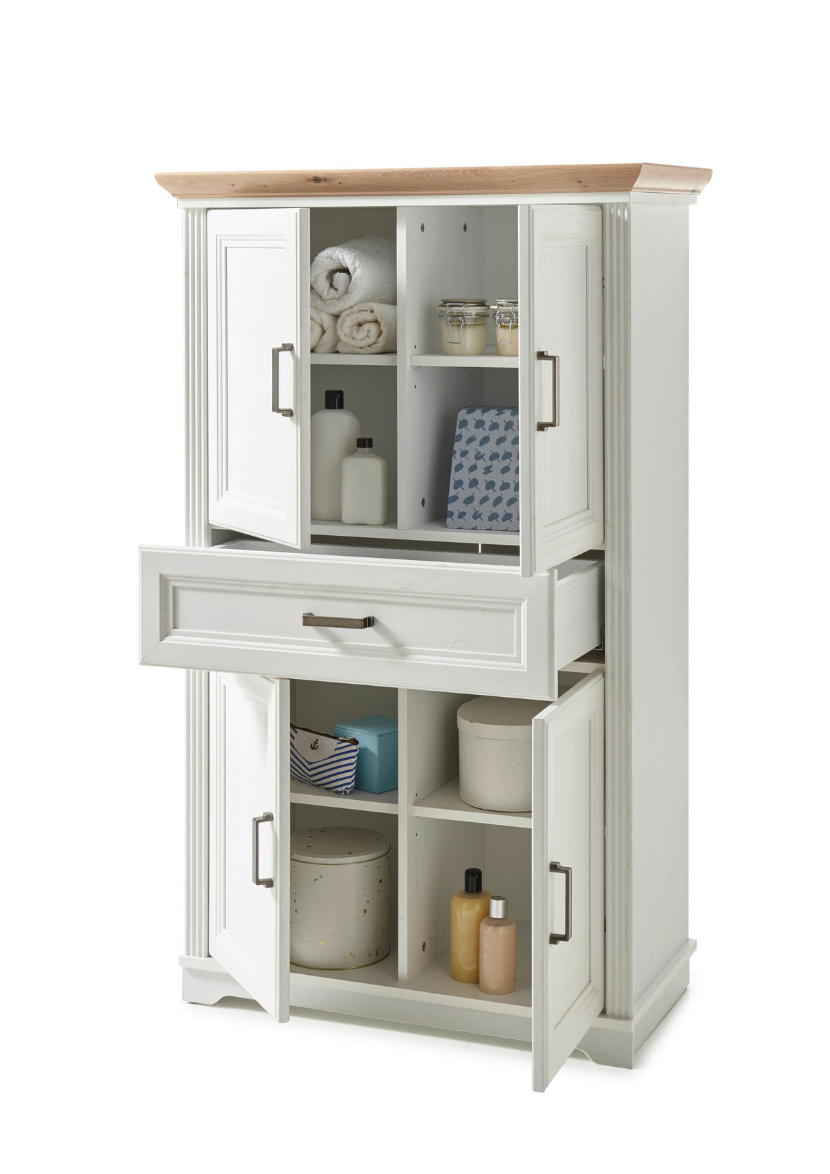 MIDISCHRANK 83/138/43 cm  - Eichefarben/Silberfarben, LIFESTYLE, Holzwerkstoff/Kunststoff (83/138/43cm) - Livetastic
