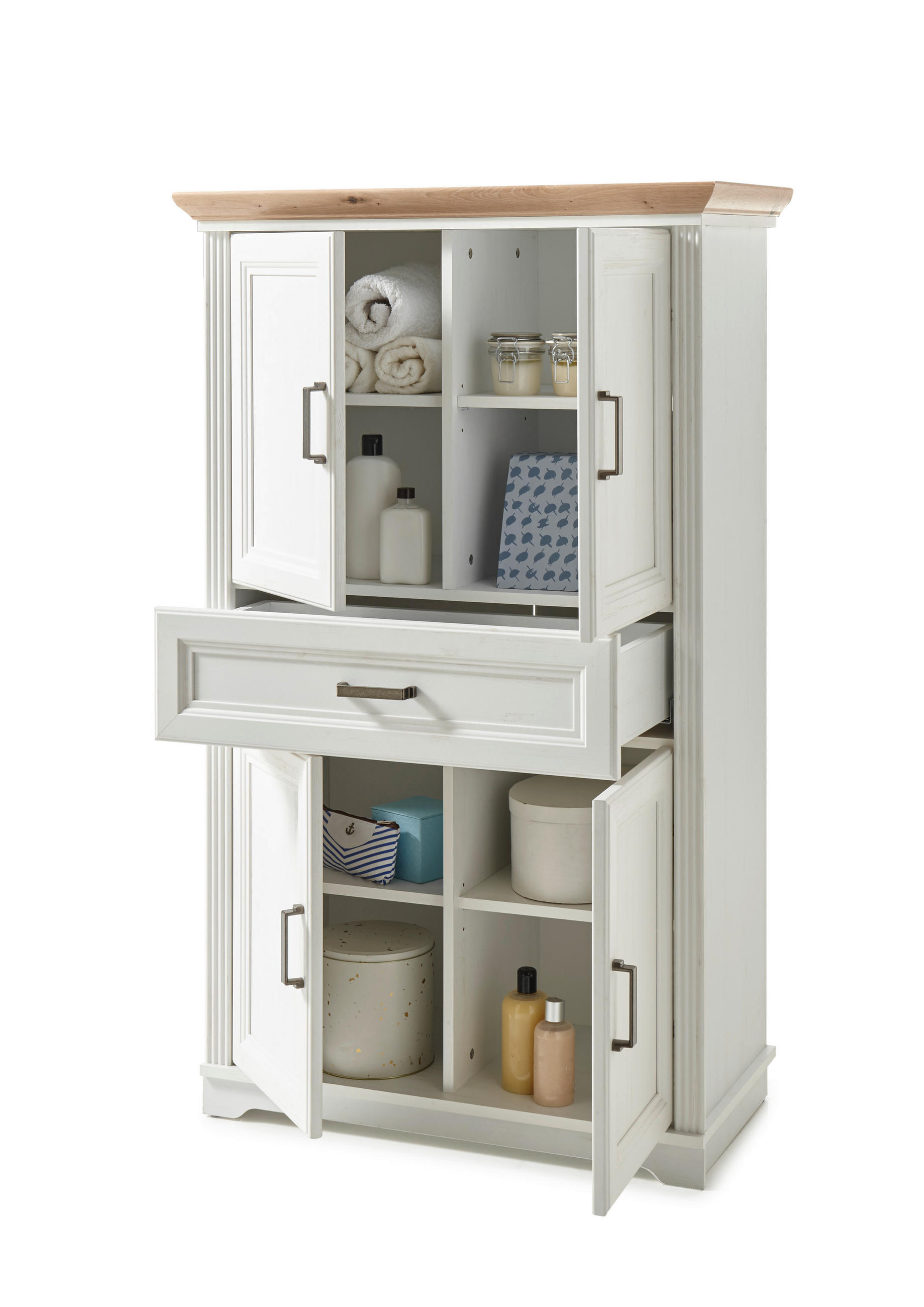 Thumbnail - Livetastic Midischrank, Weiß, Eiche, Pinien, Kunststoff, 4 Fächer, 1 Schubladen, 83x138x43 cm, stehend, Badezimmer, Bade...