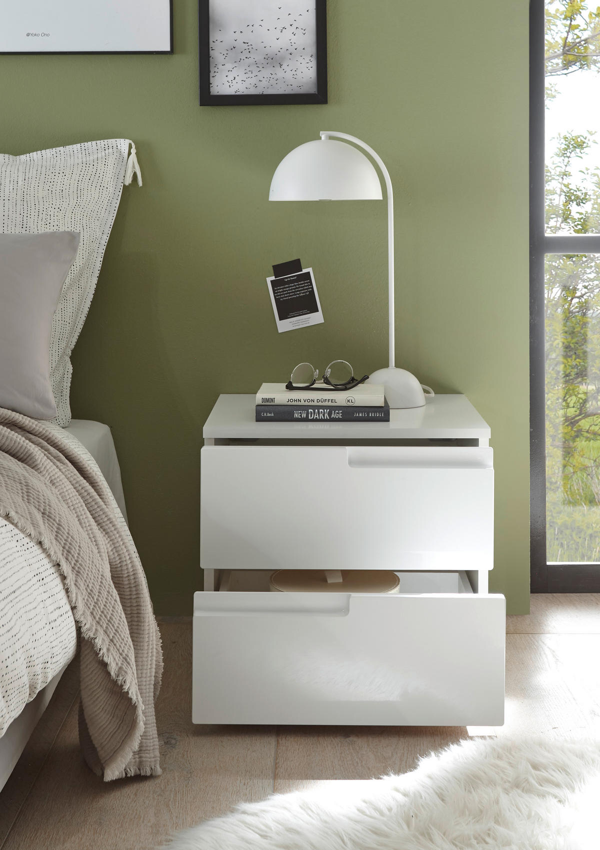 NACHTSCHRANK  - Weiß Hochglanz/Schwarz, MODERN, Holzwerkstoff/Kunststoff (46,2/41,7/40cm)