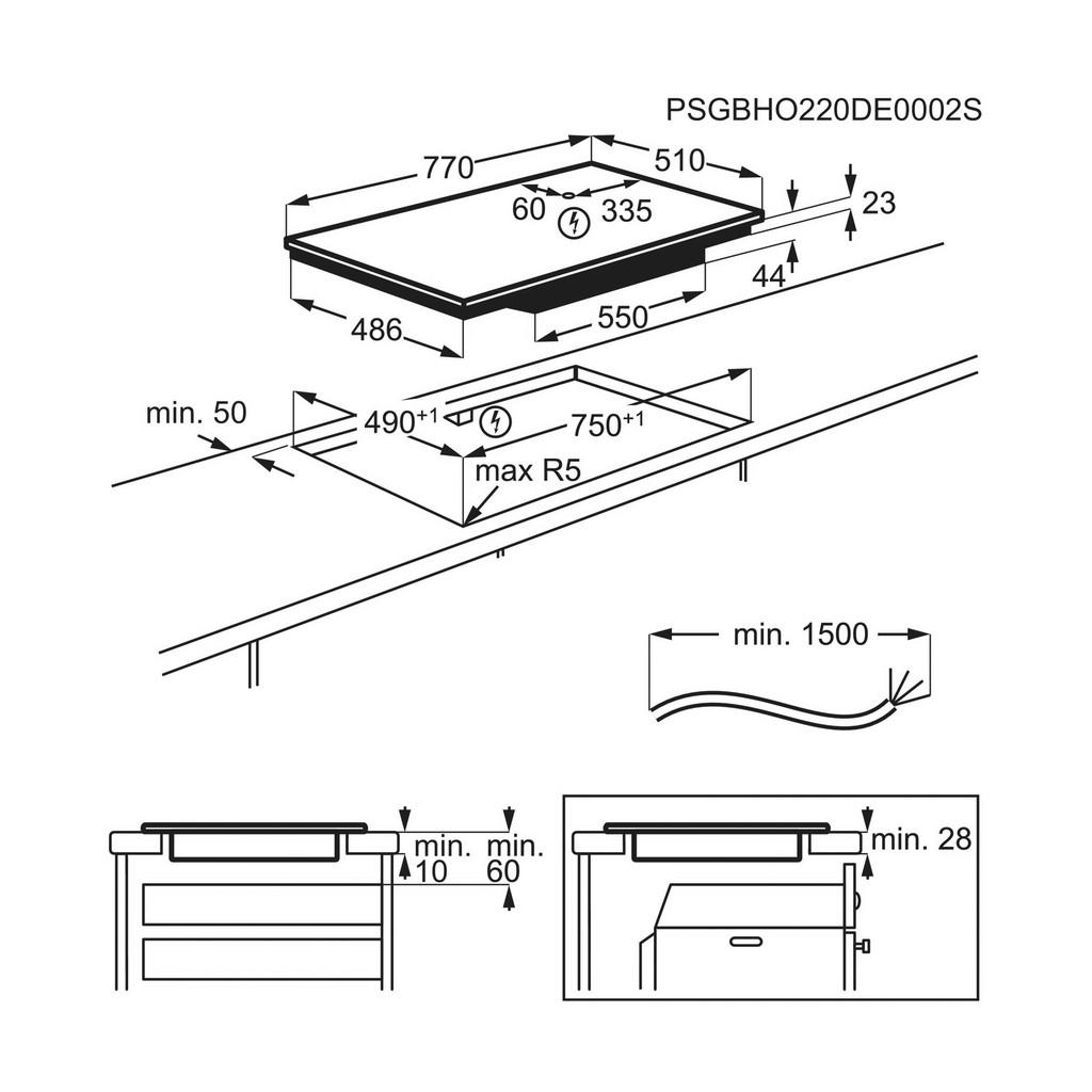 Thumbnail - Electrolux Induktionskochfeld, Schwarz, Glas, 77x4.4x51.0 cm, Kindersicherung, Hauptschalter, Restwärmeanzeige je Kochzo...
