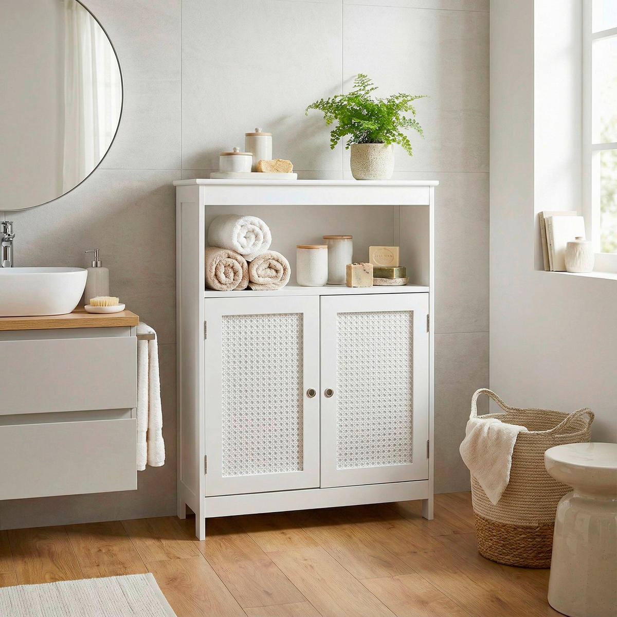 MIDISCHRANK 60/80/28 cm  - Weiss/Silberfarben, Design, Holzwerkstoff/Metall (60/80/28cm) - Livetastic