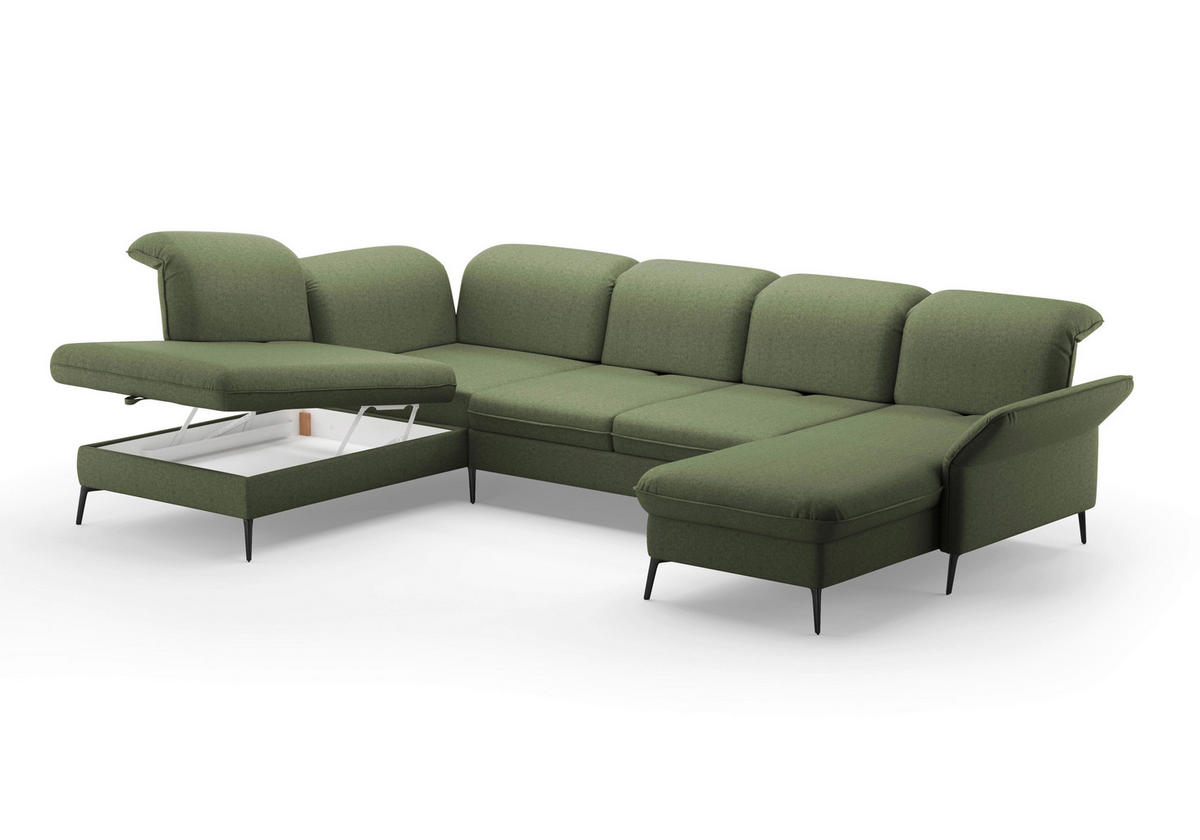 WOHNLANDSCHAFT in Flachgewebe Olivgrün  - Schwarz/Olivgrün, Konventionell, Textil/Metall (231/359/198cm) - Sit & More