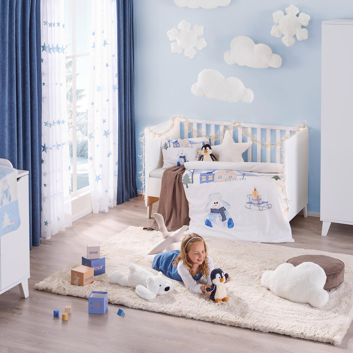 BABYBETTWÄSCHE 100/135 cm  - Blau/Weiß, Trend, Textil (100/135cm) - Patinio