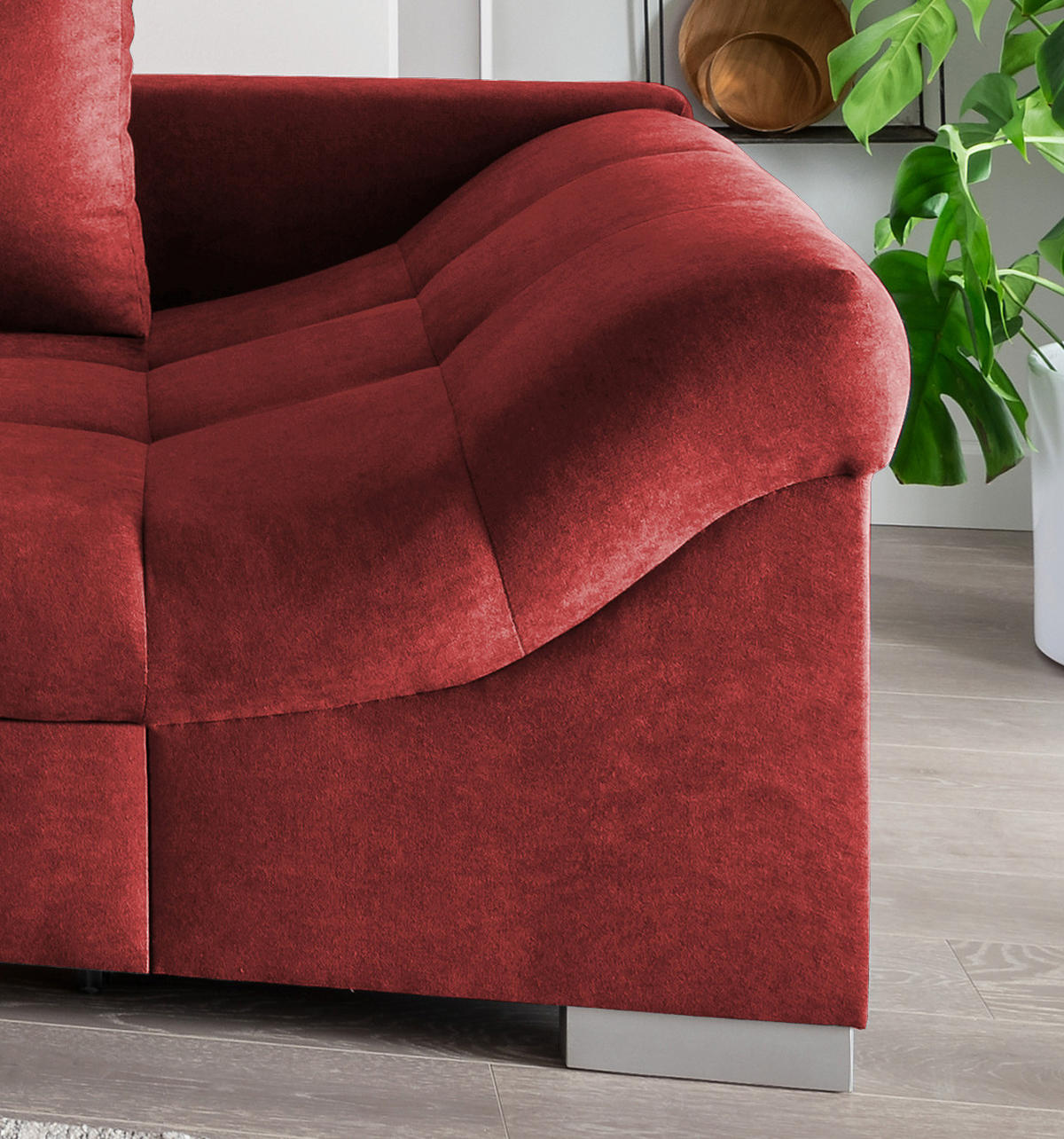 ECKSCHLAFSOFA in Rot Textil   - Silberfarben/Rot, Design, Holz/Textil (202/298cm) - MID.YOU