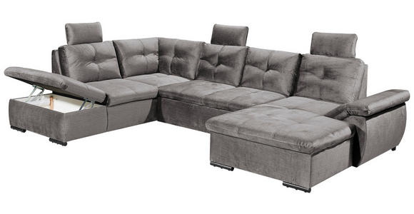 WOHNLANDSCHAFT in Mikrovelours Hellgrau - Hellgrau/Schwarz, KONVENTIONELL, Kunststoff/Textil (217/334/127cm) - Carryhome