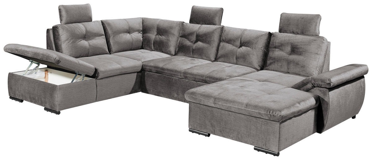 WOHNLANDSCHAFT in Mikrovelours Hellgrau  - Hellgrau/Schwarz, Konventionell, Kunststoff/Textil (217/334/127cm) - Carryhome