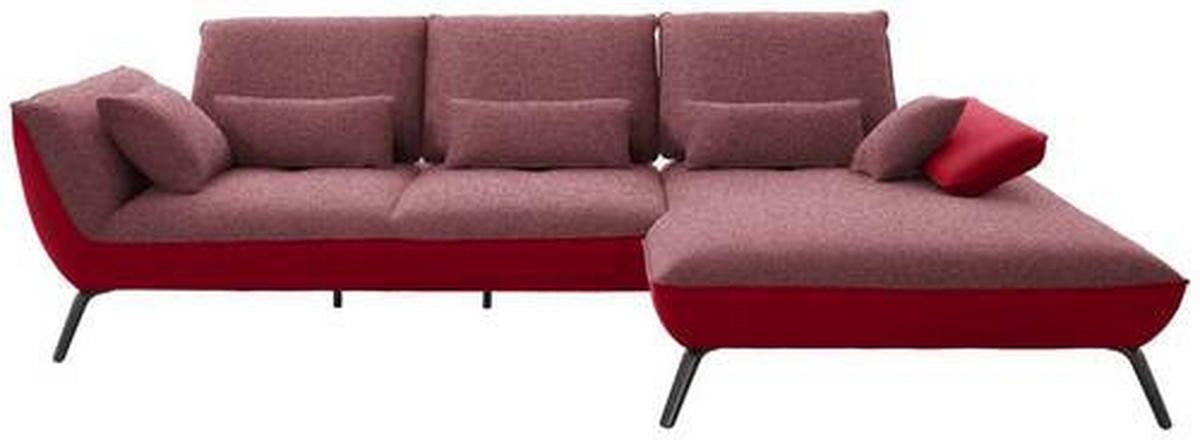 ECKSOFA in Flachgewebe Rot  - Rot/Schwarz, Design, Textil/Metall (301/191cm) - Moderano