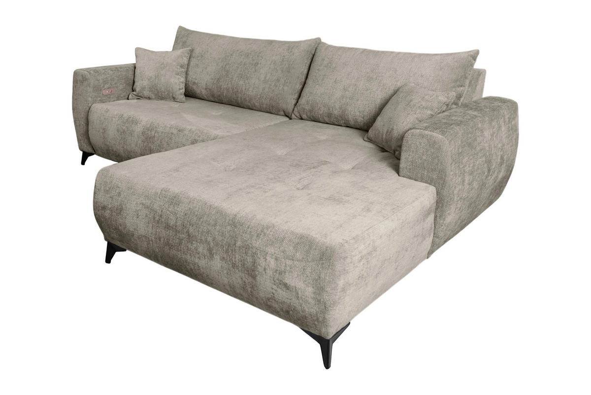 ECKSOFA BELARO Taupe Chenille  - Taupe/Schwarz, Design, Textil/Metall (246/177cm) - P & B