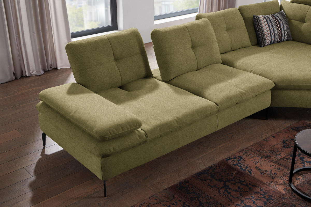 ECKSOFA in Flachgewebe Olivgrün  - Schwarz/Olivgrün, Design, Textil/Metall (344/157cm) - Chilliano