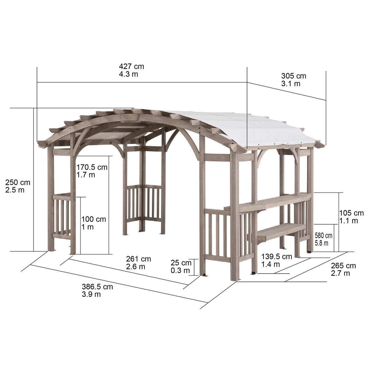 PAVILLON 427/250/305 cm   - Hellgrau/Naturfarben, Basics, Holz/Textil (427/250/305cm)
