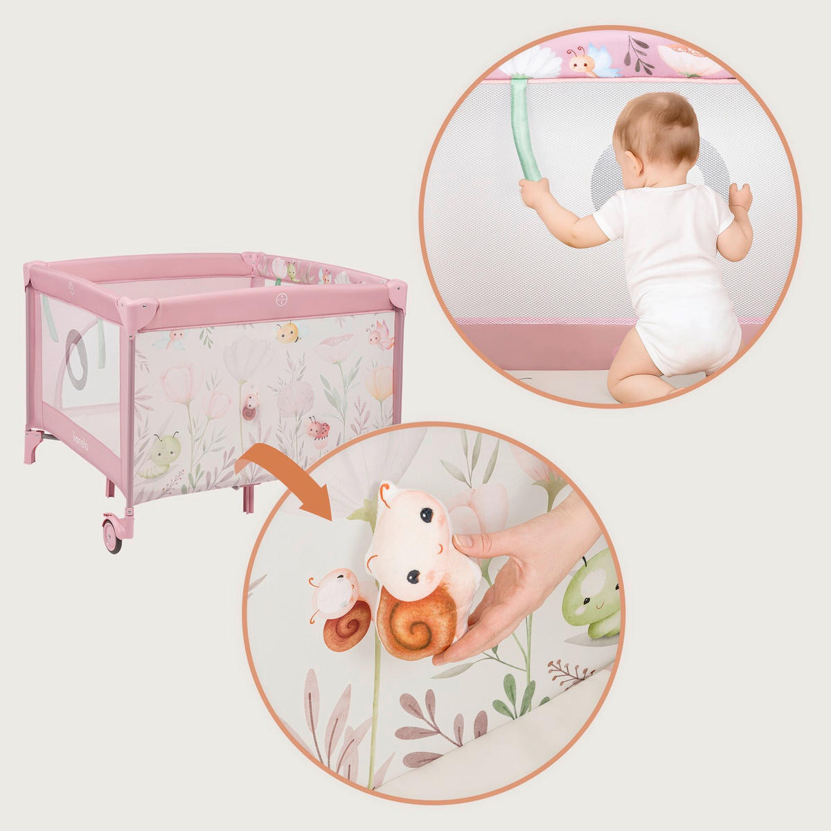 LAUFGITTER Mille Plus  100/100/77 cm  - Rosa, Basics, Textil (100/100/77cm) - Lionelo