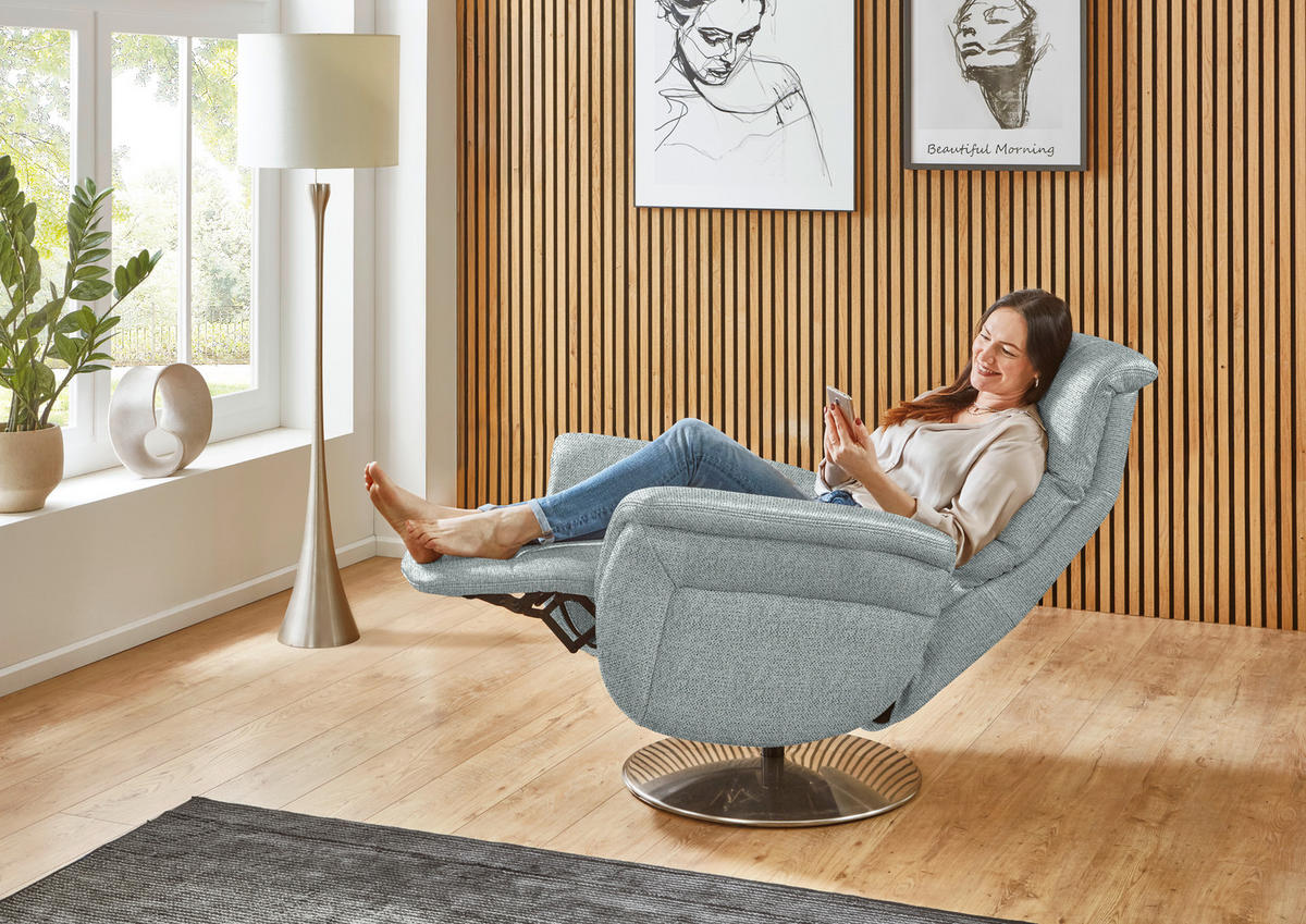 RELAXSESSEL in Textil Hellgrau  - Edelstahlfarben/Hellgrau, KONVENTIONELL, Textil/Metall (79/112/94cm) - Beldomo Premium