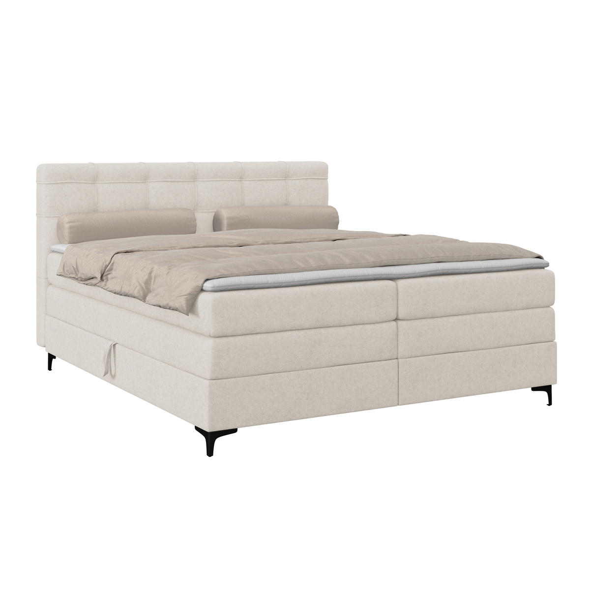 BOXSPRINGBETT 200/200 cm,  in Creme, H3 = fest  - Creme/Schwarz, KONVENTIONELL, Kunststoff/Textil (200/200cm)