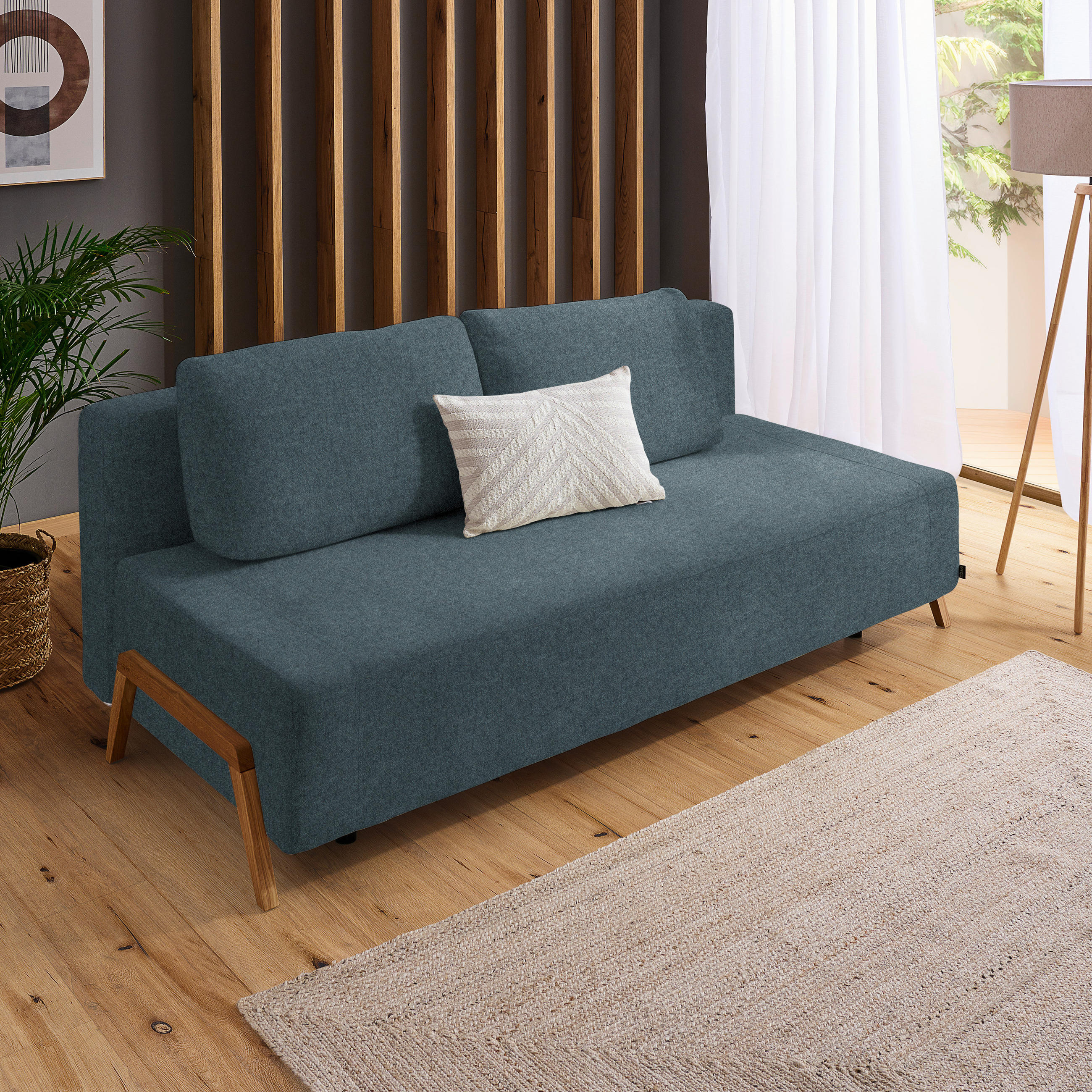 SCHLAFSOFA Chenille Blau  - Blau/Naturfarben, Design, Holz/Textil (211/88/102cm) - Niels Andersson