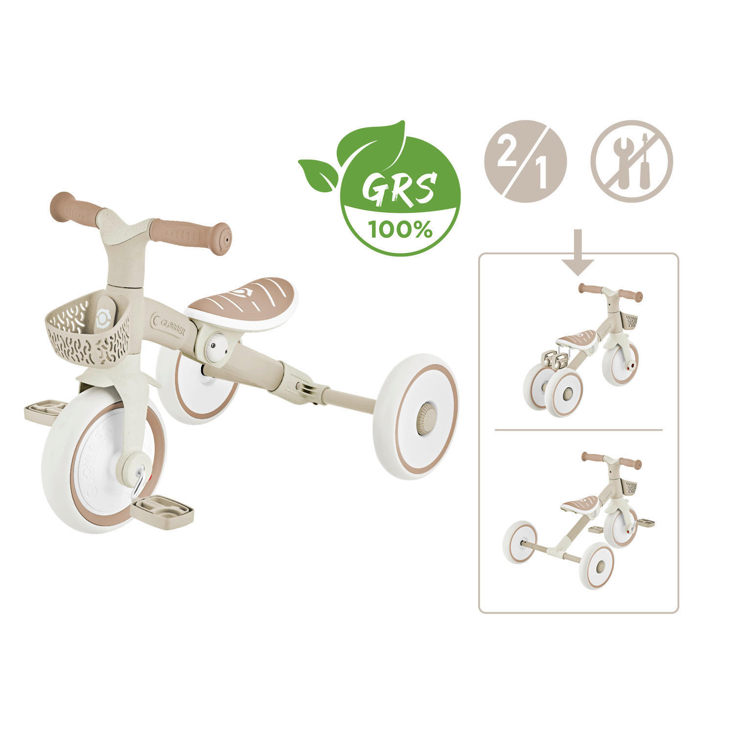 DREIRAD LEARNING TRIKE 2in1 PLUS ECO  - Taupe, Basics, Kunststoff (58,9/41,0/42,7cm) - GLOBBER