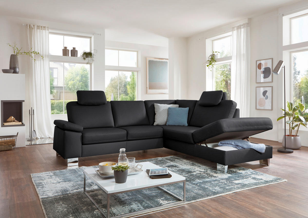 ECKSOFA  in Echtleder Anthrazit  248/235 cm  - Anthrazit/Alufarben, Design, Leder/Metall (248/235cm) - Beldomo Premium