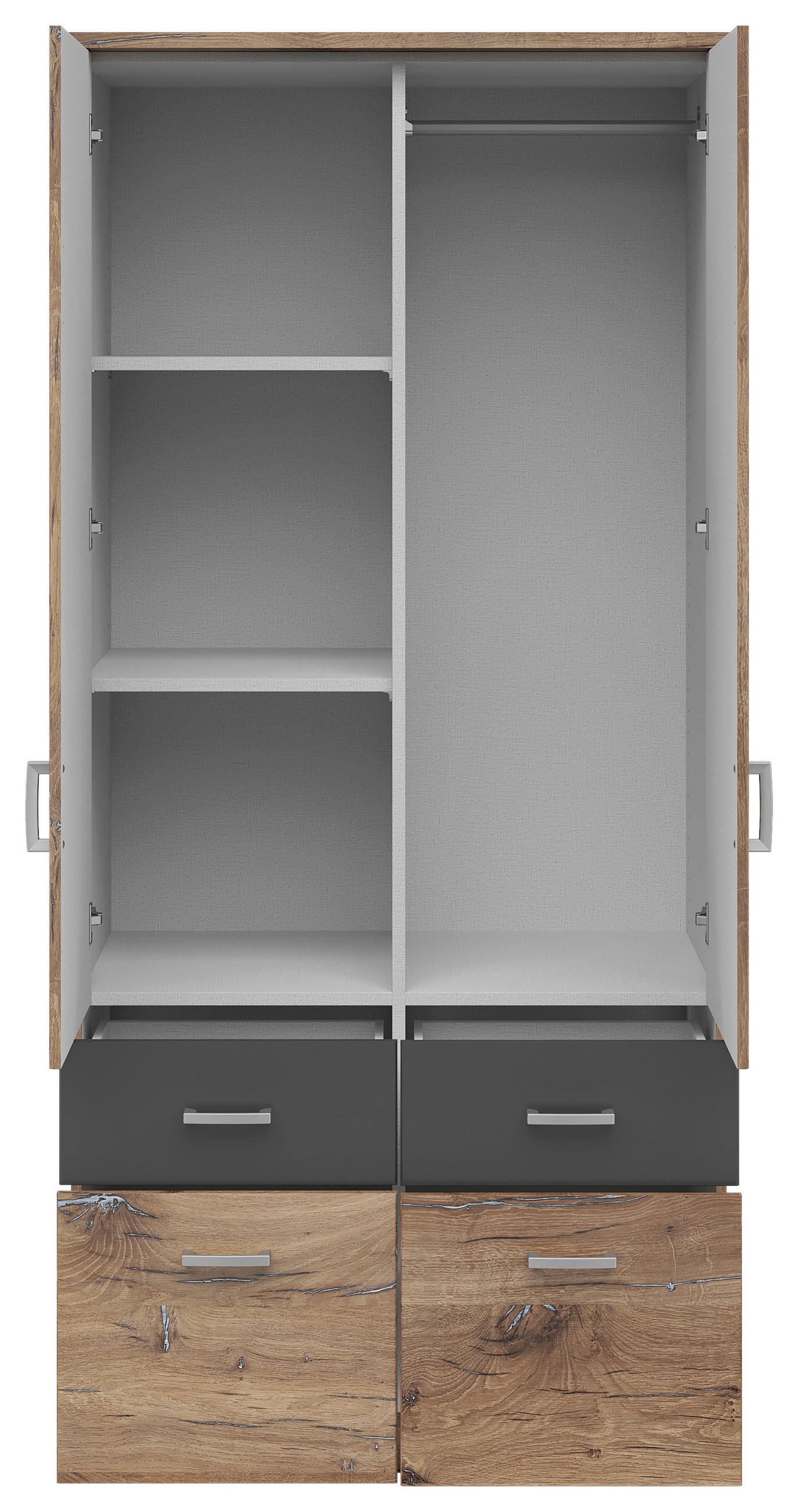 KLEIDERSCHRANK 91/199/58 cm 2-türig Graphitfarben, Eichefarben  - Eichefarben/Silberfarben, KONVENTIONELL, Holzwerkstoff/Kunststoff (91/199/58cm) - MID.YOU