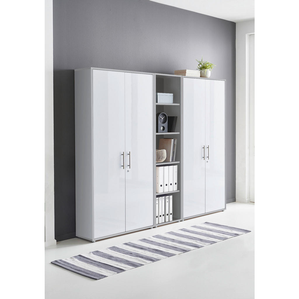 Thumbnail - Mid.you Büro Office eDition, Grau, Weiß Hochglanz, Metall, Holzwerkstoff, 8,4 Fächer, 3 Schubladen, Made in Germany, erw...