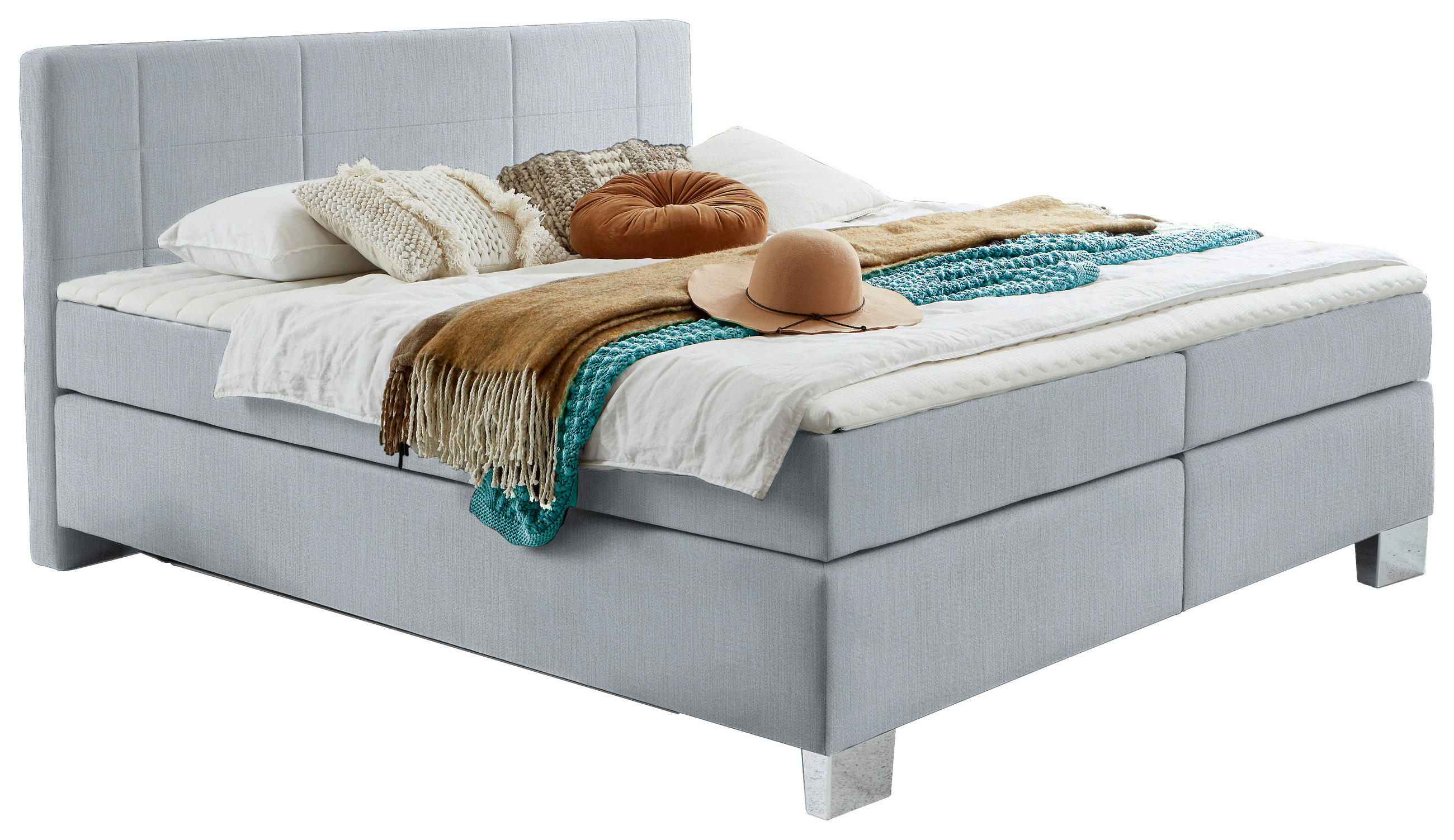 BOXSPRINGBETT 160/200 cm  in Pastellblau  - Chromfarben/Pastellblau, KONVENTIONELL, Kunststoff/Textil (160/200cm) - Hom`in