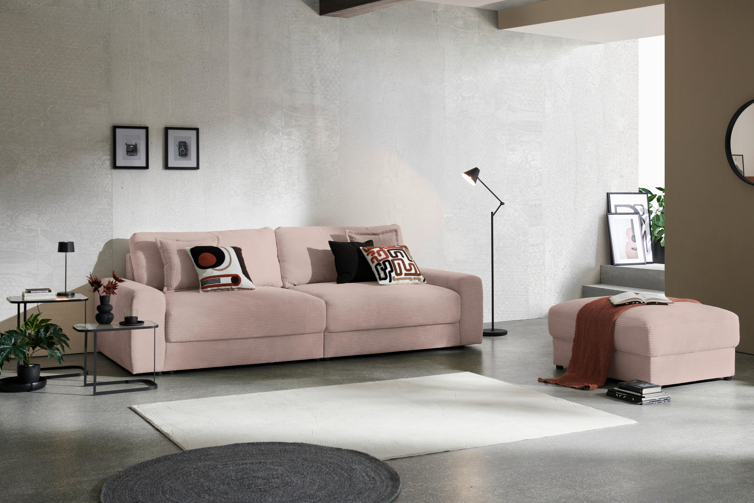 BIGSOFA Cord Rosa  - Schwarz/Rosa, MODERN, Kunststoff/Textil (278/93/112cm) - Carryhome