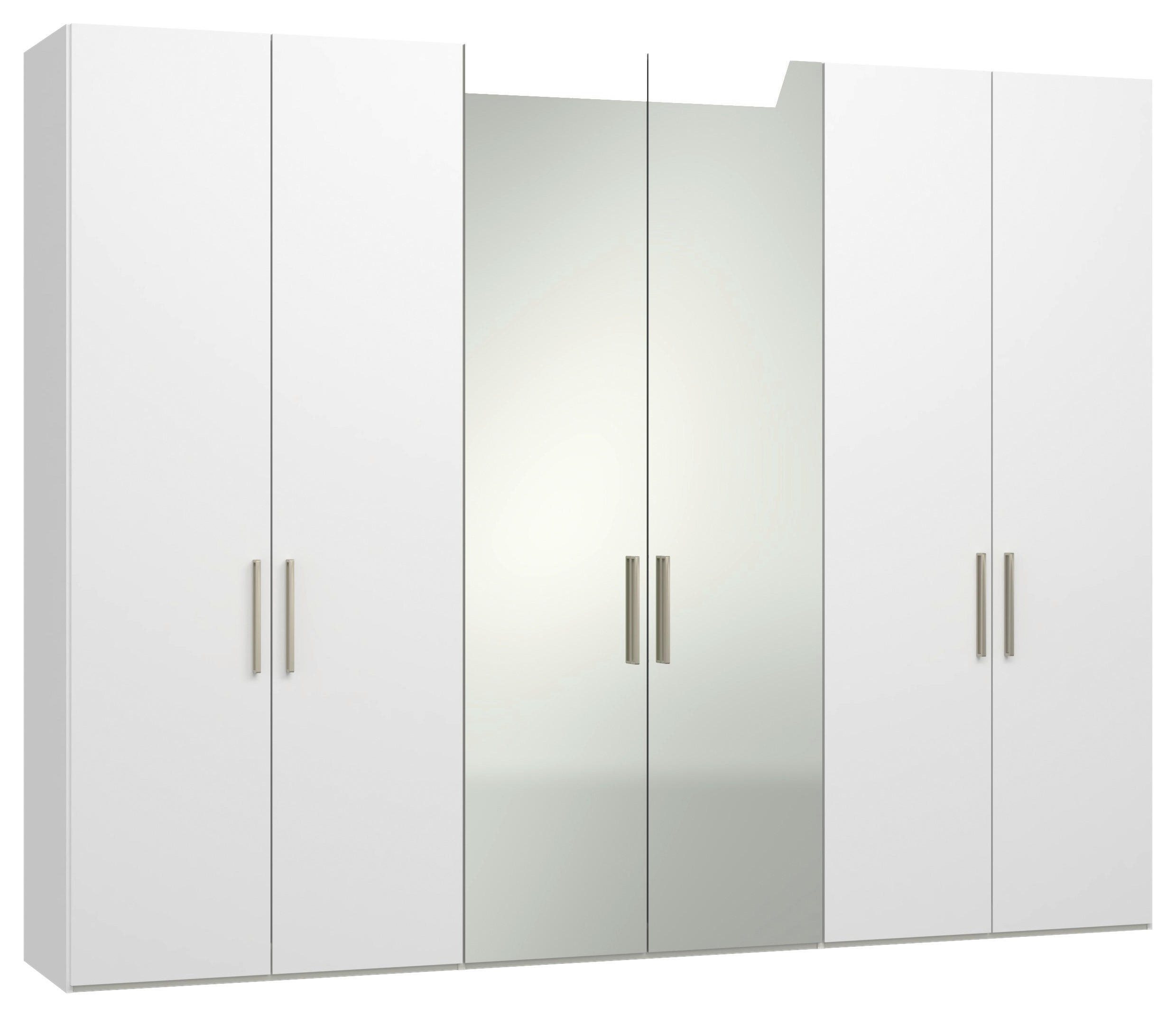 DREHTÜRENSCHRANK 303/236/59 cm,  in Weiß, 6-türig  - Edelstahlfarben/Weiß, Design, Glas/Holzwerkstoff (303/236/59cm) - Jutzler