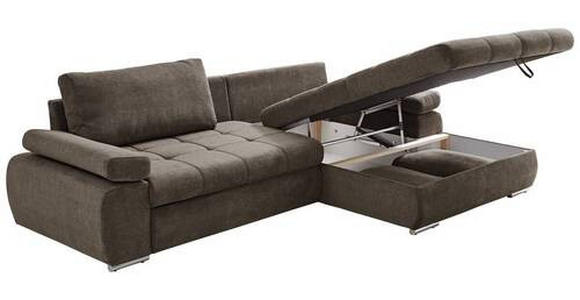 ECKSOFA in Flachgewebe Graubraun  - Chromfarben/Graubraun, Design, Kunststoff/Textil (294/173cm) - Carryhome