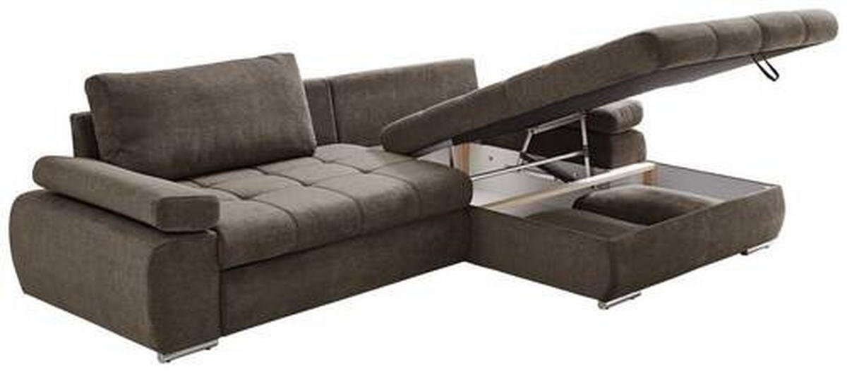 ECKSOFA in Flachgewebe Graubraun  - Chromfarben/Weiss, Design, Kunststoff/Textil (294/173cm) - Carryhome