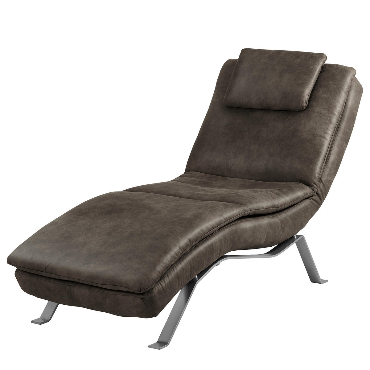 RELAXLIEGE in Echtleder Fango  - Fango/Silberfarben, Design, Leder/Metall (65/95/171cm) - Celina Home