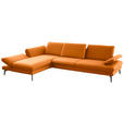 ECKSOFA in Echtleder Orange  195/308 cm  - Schwarz/Orange, Design, Leder/Metall (195/308cm) - Dieter Knoll