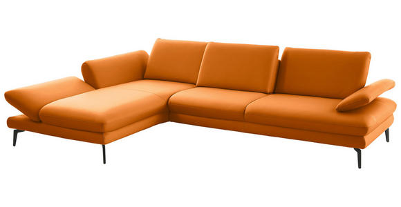 ECKSOFA in Echtleder Orange 195/308 cm - Schwarz/Orange, Design, Leder/Metall (195/308cm) - Dieter Knoll