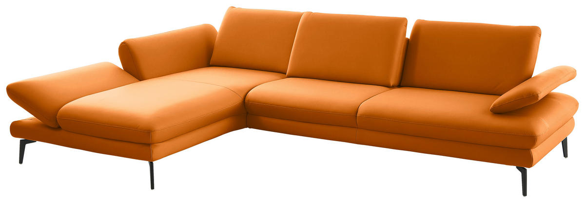 ECKSOFA in Echtleder Orange  195/308 cm  - Schwarz/Orange, Design, Leder/Metall (195/308cm) - Dieter Knoll